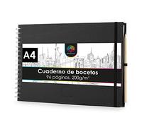 OfficeTree Cuaderno de dibujo A4 con anillas - Horizontal - 96 páginas, 48 hojas - Bloc dibujo A4 200 g - Bloc de dibujo para acuarela - Cuaderno dibujo con lápiz
