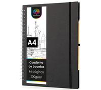 OfficeTree Cuaderno de dibujo A4 con anillas - Vertical - 96 páginas, 48 hojas - Bloc dibujo A4 200 g - Bloc de dibujo para acuarela - Cuaderno dibujo con lápiz