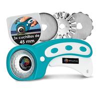OfficeTree Cutter Rotatorio Tela 45mm - 3 Cuchillas para Corte Recto, Ondulado y Perforado - Cuter Rotativo Tela y Papel - Cortador de Tela Costura - Cuter Rotativo para Tela Profesional