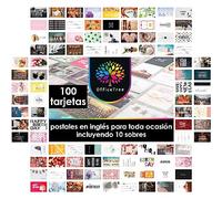 OfficeTree Juego de 100 tarjetas de felicitación A6 con 10 sobres, tarjetas postales inglesas para todas las ocasiones con tarjetas postales de boda, cumpleaños y Navidad, juego de postales con