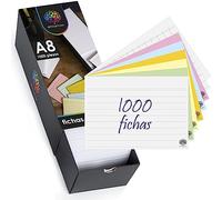OfficeTree Juego de 1000 tarjetas para fichas DNI A8, a rayas, cuadriculadas, en blanco y multicolores, de aprendizaje, con caja, fichas para vocabulario inglés, fórmulas y notas