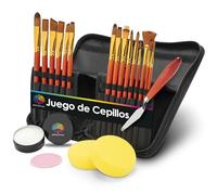 OfficeTree Juego de 20 Pinceles de Pintura acrílica con jabón para Pinceles, Bolsa, esponjas y Cuchillo para palés, para acrílicos, óleos, Acuarelas y Gouache