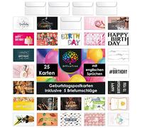 OfficeTree Juego de 25 tarjetas de cumpleaños con 5 sobres - Tarjeta de cumpleaños A6 350g - Juego de tarjetas de cumpleaños - Juego de tarjetas de felicitaciones Birthday Card con refranes en inglés