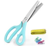 OfficeTree Juego de tijeras en zigzag de tela, 20 pinzas de tela y 1 cinta métrica, tijeras para tela, tijeras en zigzag de alta calidad para trabajos de costura, hobby y manualidades con accesorios