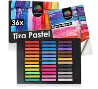 OfficeTree Juego de tizas pastel - 36 unidades de colores intensos para papel - Tizas artísticas incl. bloc de dibujo