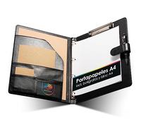 OfficeTree Portadocumentos A4 Con Bloc de Notas y Bolígrafo Negro - Carpeta de Conferencia Con Anillas - Organizador Portapapeles DIN A4 - Portafolios Negro