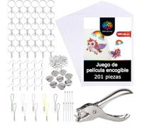 OfficeTree Set de Plastico Magico Horno - 201 Piezas - Plástico Termoretractil para Manualidades incluye plantillas descargables - Set de Papel Magico Horno para Llaveros o Joyas - Shrink Plastic