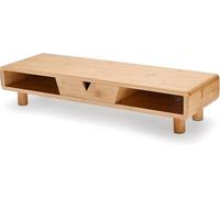 OfficeWorld Range Soporte de monitor de bambú con cajón - Organizador de escritorio de bambú - Soporte de escritorio de madera para monitores, impresoras y portátiles - 61 x 20 x 12 cm