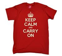 Official Keep Calm And Carry On - Camiseta - Manga Corta - para Hombre Rojo Rojo