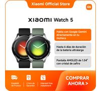 Official | Xiaomi Watch 5, Pantalla AMOLED de 1.54" con cristal de zafiro,Controles de alta precisión por gestos para un uso fluido,Hasta 6 días de duración de la batería ultralarga,Habla con Google B