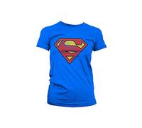 Officially Licensed Merchandise Superman Washed Shield Girly T-Shirt (Blue), Medium