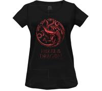 Officiel House of Dragon T-Shirt Femme Dragon Logo Imprimé Cotton Round Neck tee Westeros Inspired Casual Wear Breathable Short Sleeve Top - Targaryen Fan Gift, Noir_Taille L