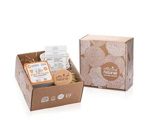 Officina Naturae Caja de regalo con detergente para platos sólidos naranjas solara 180 gr + cepillo para platos de fibra vegetal y madera + jabonera sólida compostable vegano