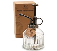 OFFIDIX Botella de spray de riego de vidrio transparente, niebla vegetal con bomba superior de plástico de bronce Regadera de flores para regar plantas pequeñas dentro del hogar u oficina