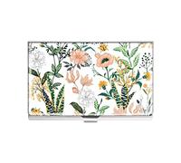 OffiEase Funda para tarjetas de visita para mujer, cartera cuadrada de metal con bolsillo pequeño para bolso, viajes, oficina, regalos portátiles para agente inmobiliario, flor, Moderno