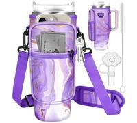 OffiEase Soporte para botellas para vaso Stanley de 1,134.0 g con correa, bolsa envolvente con bolsillo para teléfono y cepillo limpiador de popotes, Purple, M, moderno