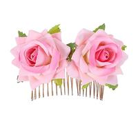 OFFIGAM 1 Pieza peine de pelo rosa flores decoraciones de ducha de novia boda para novia decoración elegante accesorios para el cabello para mujeres Flor de clip de pelo alambre de hierro