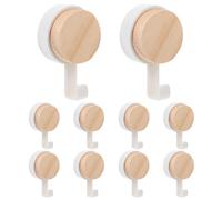 OFFIGAM 10 Ganchos Adhesivos de Madera en Color, sin Taladro, Multiusos, para Pared y Puerta, Resistentes y Compactos, Ganchos de Pared Retro para Cocina, Baño y Hogar, Pack 10 Unidades
