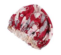OFFIGAM 1pieza Gorro De Dormir Doble De Satén Para Mujeres Gorro Protector Suave Para Maquillaje y Rutina Nocturna Para Cuidado Del Cabello Color Vino Floral