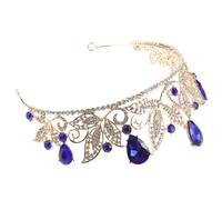 OFFIGAM 1pieza Tiara Barroca Retro Para Bodas y Fiestas Diadema Grande De Cristales Para Mujeres Accesorio Elegante De Novia Color Dorado y Azul