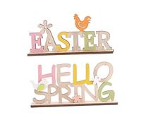OFFIGAM 2 Piezas Adorno de Madera de Letras de Pascua Easter y Hello Spring para Decoración de Escritorio y Hogar Accesorios de Primavera para Oficina y Fiesta