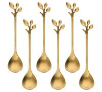 OFFIGAM 6 Cucharas para Café y Postre Forma de Hoja, Acero Inoxidable Alimentario, Diseño Dorado Pulido, Cucharas Creativas para Cócteles y Helados, Uso Doméstico y Eventos