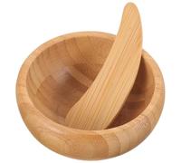 OFFIGAM Juego de Cuenco de Bambú Herramienta para Cuidado Piel para Mascarillas Faciales Bowl para Mezclar Diy con Cuchara en Salones y Beauty Shop