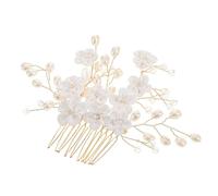 OFFIGAM Peine De Novia Flores y Perlas Accesorio De Cabello Elegante Para Bodas Tocado Romántico y Delicado Para Mujeres Para Fiestas y Eventos Especiales