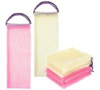 OFFIGAM Toalla Exfoliante para Ducha 4 Piezas Nylon 14x75 Cm Color Rosa y Beige Paños Exfoliantes Corporales Depurador Espalda Espuma Rápida Cuidado Personal Baño