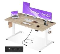 OffiGo Escritorio Elevable, 160x80cm Mesa Elevable Escritorio con Enchufes y Carga USB, Mesa Regulable Altura con 2 Memorias, Standing Desk para Oficina, Casa, Juegos, Beige
