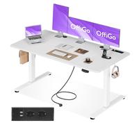 OffiGo Escritorio Elevable, 160x80cm Mesa Elevable Escritorio con Enchufes y Carga USB, Mesa Regulable Altura con 2 Memorias, Standing Desk para Oficina, Casa, Juegos, Blanco