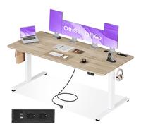 OffiGo Escritorio Elevable, 180x80cm Mesa Elevable Escritorio con Enchufes y Carga USB, Mesa Regulable Altura con 2 Memorias, Standing Desk para Oficina, Casa, Juegos, Beige