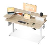 OffiGo Escritorio Elevable con Cajón y USB, 120×60 cm, Beige