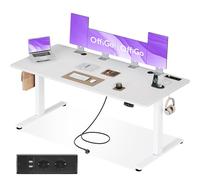 OffiGo Escritorio Elevable con Enchufes, 180 x 80 cm Mesa Elevable, Blanco