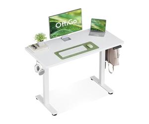 OffiGo Escritorio Elevable, Escritorio Pequeño con 3 Memorias de Altura, Mesa Elevable Electrico para Estaciones de Trabajo en Casa, Mesa Ordenador Compacta para Espacios Pequeños (Blanco, 100 cm)