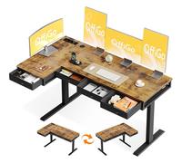 OffiGo Escritorio Elevable Esquinero, 160x80cm Mesa Escritorio Electrico con 4 Cajones, Mesa Escritorio en L con Enchufe para Casa, Oficina, Lugar de Trabajo, Marrón Rústico