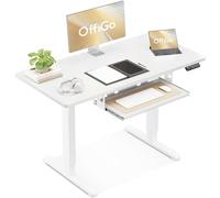 OffiGo Mesa Escritorio Elevable, 100cm Mesa Regulable Altura con Soporte para Teclado, Pequeño Electrico Escritorio con 3 Funciones de Memoria para Trabajar y Estudiar, Blanco