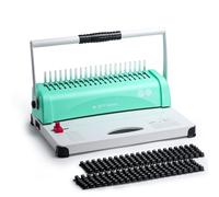 OFFNOVA Máquina de encuadernación, 21 agujeros, 450 hojas, para papel tamaño carta, A4, A5, mango fácil de perforar, margen ajustable, carpeta de libros con 100 lomos de encuadernación de peine de 3/8