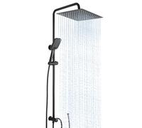 OFFO Conjunto de Ducha, Columna Ducha sin Grifo, 20x20cm Ducha de Lluvia de Acero Inoxidable, Con Manguera Ducha 1,6m y Barra de Ducha de Altura Ajustable, Negro