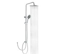 OFFO Conjunto de Ducha, Columna Ducha sin Grifo,25cm Ducha de Lluvia Redonda, Con Manguera Ducha 1,6m y Barra de Ducha de Altura Ajustable, Cromo