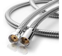 OFFO Manguera Ducha 2m, con Protección Antitorsión, Flexo Ducha de Acero Inoxidable, Cable Ducha de Alta Presión de Repuesto, para Grifería de Baño, Potente Antiexplosión, Blanco Plateado