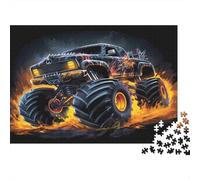 Offroad Truck-Action-Art-Style Puzzle for Adults Educational Black Monster Truck on Fire 1000 Pieces Suitable for Decompression 52x38cm/1000pcs