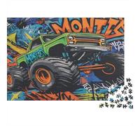 Offroad Truck-Graffiti Art Style 1000Pc Puzzle for Adults Green Monster Truck with Text for The Whole Family Women, Gifts for Men 70x50cm/1000pcs
