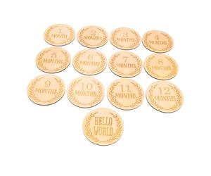 OFFSCH 13 piezas Tarjetas de Madera para Bebés Accesorios Mensuales de Crecimiento Carteles de Infantiles para Fotos de de Primer Año de Recién Nacidos