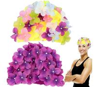 OFFSCH 2 Gorros de natación para Mujer Diamantes de imitación Flores pétalos Estilo Retro para Swimming y SPA Nylon Fabric 2 pcs protección del Cabello