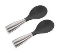 OFFSCH 2 piezas Cucharas de Arroz con Mango de Acero Inoxidable y Silicona Ergonómica Resistentes y Prácticas para Servir de Gris