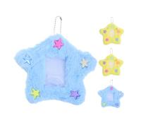 OFFSCH 4 piezas Llavero con Funda para Tarjetas de Identificación de Felpa Forma de Estrella de Amarillas y Azules Protector de Tarjetas Fotográficas con Diseño DIY para Estudiantes y