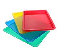 OFFSCH Bandejas de Plástico para Manualidades Infantiles, 4 Piezas Apilables en Colores Azul, Rojo, Amarillo y Verde, Bandejas Sensoriales Prácticas para Arte y Almacenamiento Escolar