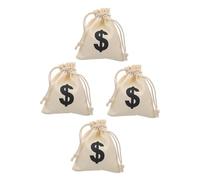 OFFSCH Bolsas de Lona Cordón 4 Piezas 12x16 Cm Diseño Símbolo de Dinero para Regalos Fiestas Almacenamiento de Dulces y Monedas Pequeñas Prácticas
