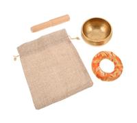 OFFSCH Cuenco Tibetano De Cobre Hecho a Mano 8 Cm De Madera, Arandela y Bolsa De Tela De Yute Para Meditación, Yoga y Relajación Profunda